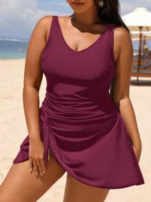 Swim Vcay 2025 New Year Party Plus Size Metallic One-Piece Swimsuit Summer - Burgundy - View 6