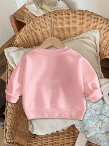 SHEIN Happikins CUTE Baby Girl Daddy's Girl Heart Print Crew Neck Loose Fit Sweatshirt, Suitable For Autumn/Winter