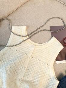 Tween Girls Casual Crew Neck Sleeveless Cropped Sweater With Back Button Decor