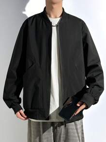 Manfinity Hypemode Chaqueta casual elegante con cremallera y manga larga, moda urbana para hombres