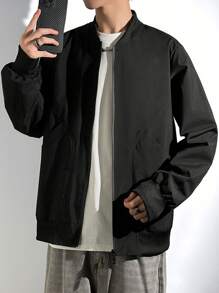 Manfinity Hypemode Chaqueta casual elegante con cremallera y manga larga, moda urbana para hombres