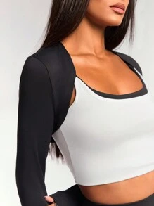 Forever 21 Plain Color Long Sleeve Cropped Casual Top - Black - View 3