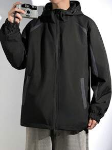 Claim Dot Chaqueta con capucha de manga larga con cremallera frontal, bolsillo simple, casual para hombre, uso diario casual