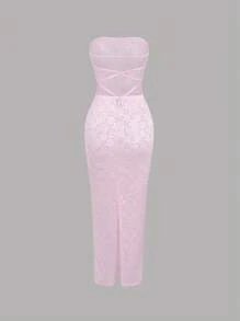 Twin Melody X SHEIN SHEIN Unity 女士粉色无袖夏季透视蕾丝连衣裙 - 粉色 - 查看 2