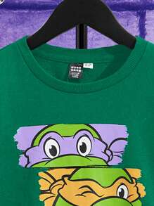 TEENAGE MUTANT NINJA TURTLES | SHEIN Tween Boy Olive Green Casual Cartoon Print Pullover Sweatshirt, Spring Autumn