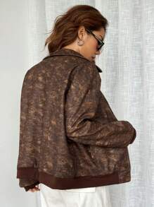 SHEIN EZwear Retro Streetwear Faux Leather PU Loose Lapel Jacket, Fall/Winter