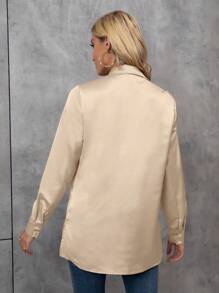 SHEIN LUNE Camisa unicolor con botón delantero - Albaricoque - Ver 2