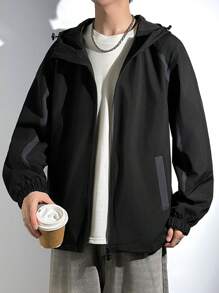 Claim Dot Chaqueta con capucha de manga larga con cremallera frontal, bolsillo simple, casual para hombre, uso diario casual