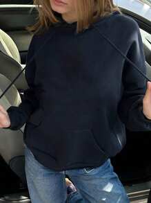 INAWLY 印花连帽衫，女士宽松连帽卫衣，蓝色印花连帽上衣，植物主题连帽衫，毕业季，返校季，毕业季，教师款，返校季套头衫，秋季卫衣 - 藏蓝色 - 查看 2