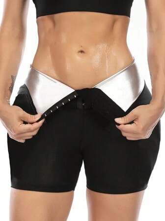 Fritidsshorts för kvinnor i enfärgade med knapp framtill - Medel elasticitet Polyesterstickat tyg - Maskintvättbar