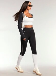 Forever 21 Plain Color Long Sleeve Cropped Casual Top - Black - View 9