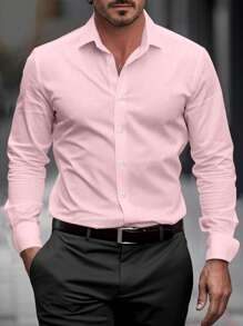 Manfinity Mode 大码男士纯色长袖休闲商务正装衬衫，春夏秋季