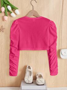 SHEIN Tweed Girl Cropped Front Elegant Long Sleeve Jacket,In Fall/Winter - Hot Pink - View 2