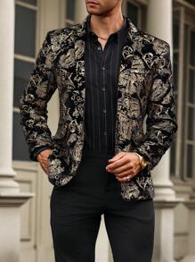 Manfinity Mode Men's Spring And Autumn Gold Stamping Paisley Pattern Long Sleeve Daily Party Occasion Suit Jacket - Multicolor - View 4