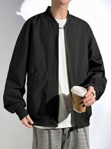 Manfinity Hypemode Chaqueta casual elegante con cremallera y manga larga, moda urbana para hombres