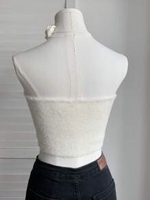 SHEIN EZwear 白色温柔优雅仿貂毛抹胸针织上衣 - 白色 - 查看 2