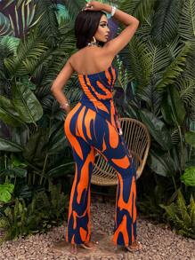 SHEIN Slayr Graphic Print Asymmetrical Hem Tube Top & Flare Leg Pants (Random Pattern) - Navy Blue - View 2