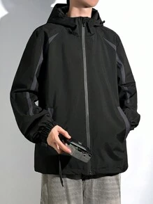 Claim Dot Chaqueta con capucha de manga larga con cremallera frontal, bolsillo simple, casual para hombre, uso diario casual