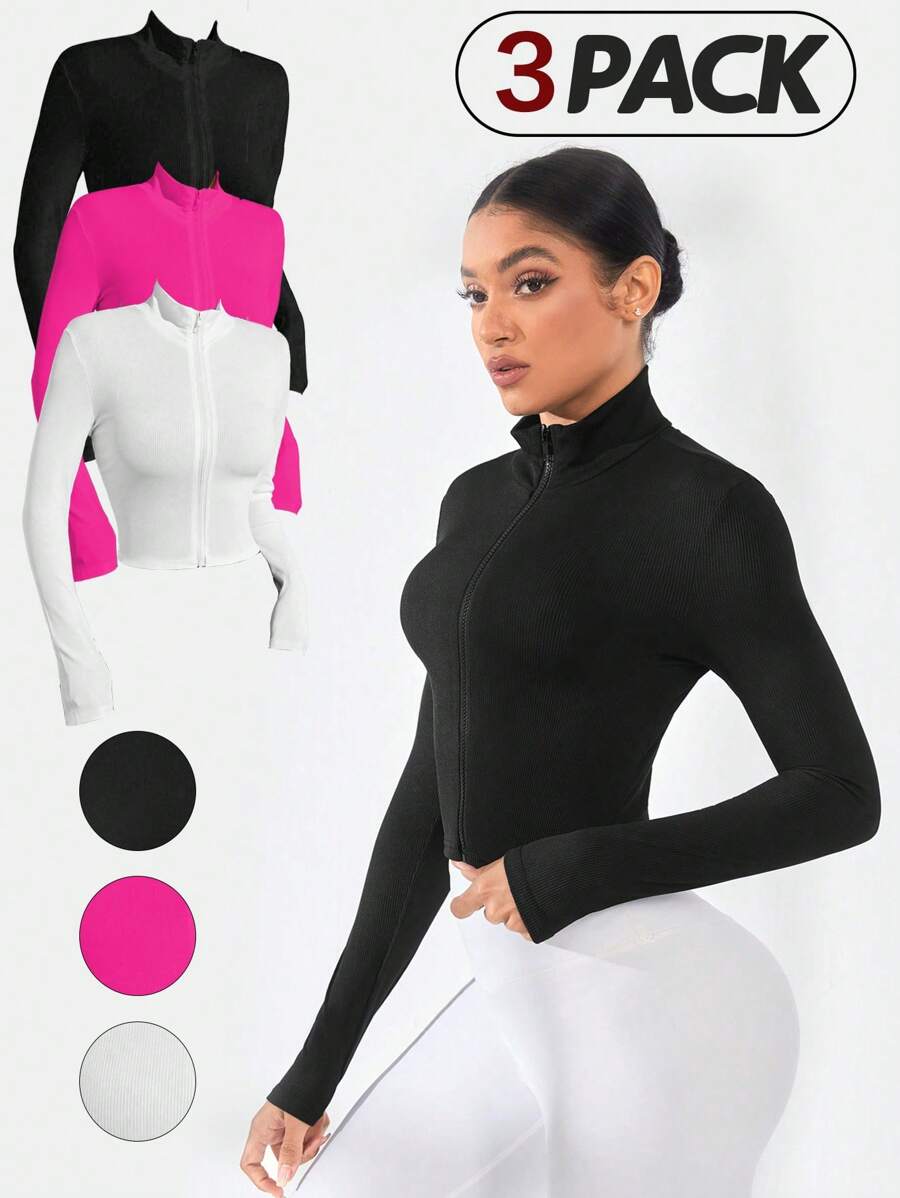 Easithlete Plain Zip-Up Front Long Sleeve Slim Fit Casual Sports Jacket - Multicolor - View 1