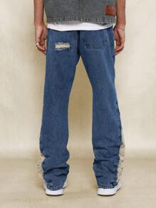 SUMWON Flare Fit Distressed Denim Jean - Blue - View 4