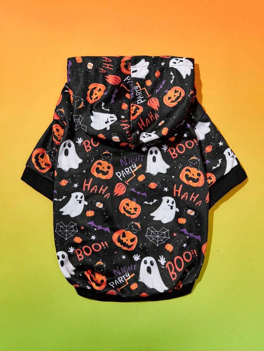 PETSIN 1pc Pet Halloween Pumpkin & Spider Hooded Sweatshirt