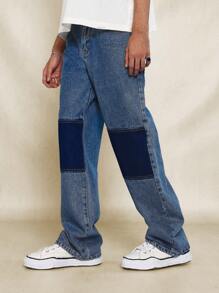 SUMWON Contrast Washed Double Knee Denim Jean