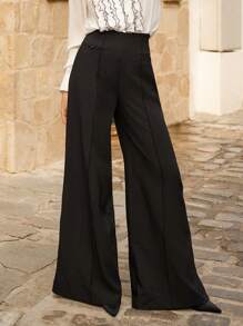 Enchnt 女士纯色纽扣拉链优雅阔腿裤