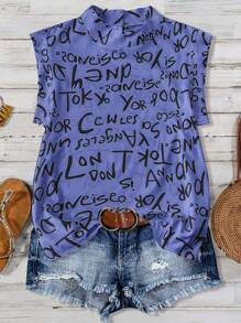 SHEIN LUNE 大码女式字母印花高领衬衫 - 彩色 - 查看 6