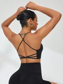 SHEIN Sports Áo ba lỗ thể thao mềm mại thoáng khí - màu đen - Xem 3