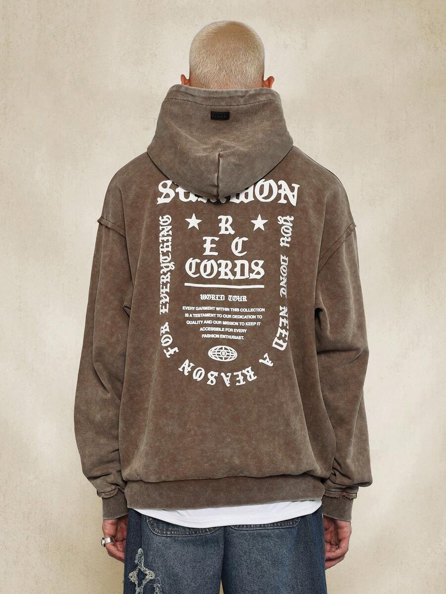 SUMWON Vintage Washed Effect Designer Hoodie Rec Corps Collection World Tour Embroidered Letter Patch Kangaroo Pocket Streetwear Pullover Autumn Winter