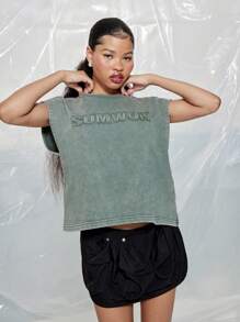 SUMWON WOMEN Áo ba lỗ không tay cổ điển giặt sạch họa tiết chữ nổi ngày lễ Thánh Patrick, phong cách đường phố ngày lễ hội thường ngày, thể thao, màu xanh lá cây cỏ ba lá Ireland - Màu xanh lá cây đậm - Xem 1