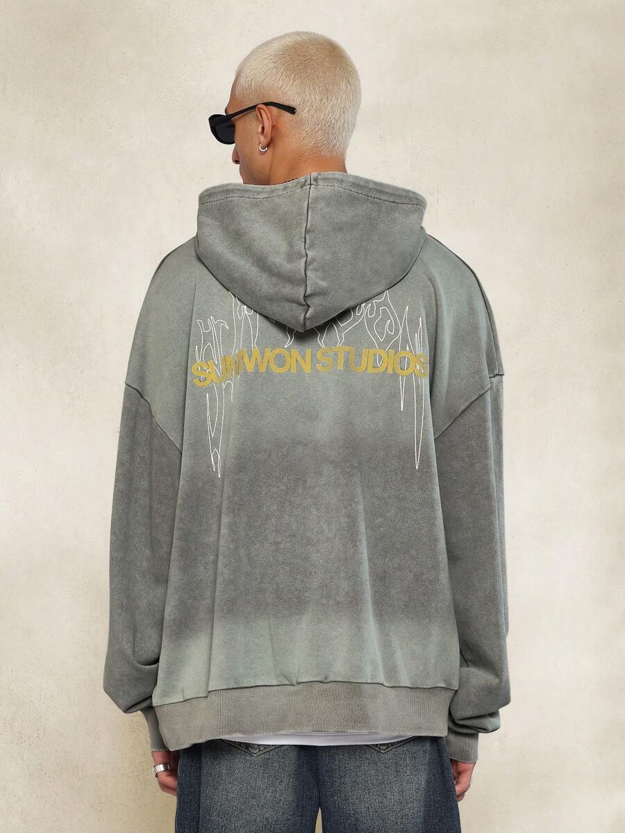 SUMWON Studio Design Casual Oversize Hoodie Túi Kangaroo Vừa vặn thoải mái Đường phố Thể thao Mùa đông Thu Hàng ngày Thoải mái Thể thao - Xám - Xem 1