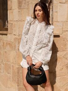 Enchnt Áo sơ mi dài tay màu trơn đơn giản dành cho nữ - trắng - Xem 7