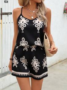 Breezaya 復古印花假日/休閒兩件套裝，包括背心上衣和短褲