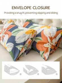 4件套100%涤纶印花床上用品套装（2个枕套+1个床单+1个床笠），现代涤纶床上用品套装，四季皆宜 - 彩色 - 查看 4