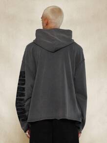 SUMWON 742 Áo hoodie oversized phong cách Graffiti đô thị Thiết kế nghệ thuật nét cọ Trang phục thường ngày đường phố Áo nỉ thể thao thể thao hiện đại rách rưới - màu đen - Xem 2