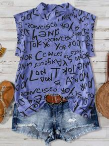 SHEIN LUNE 大码女式字母印花高领衬衫 - 彩色 - 查看 1