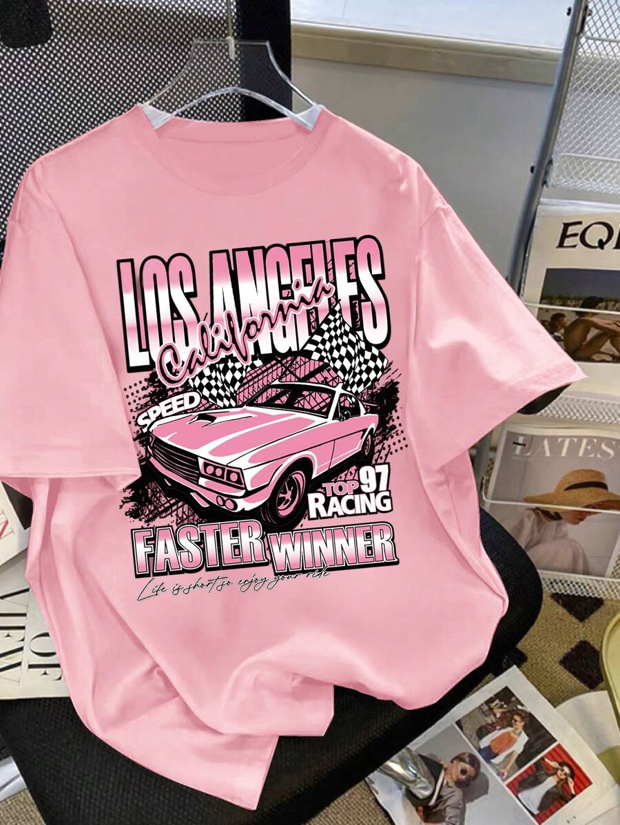 Camiseta de punto con cuello redondo estampada para niña preadolescente