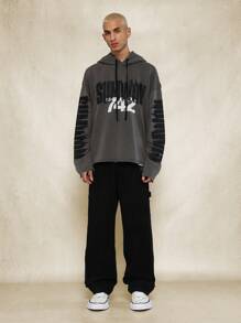 SUMWON 742 Áo hoodie oversized phong cách Graffiti đô thị Thiết kế nghệ thuật nét cọ Trang phục thường ngày đường phố Áo nỉ thể thao thể thao hiện đại rách rưới - màu đen - Xem 5