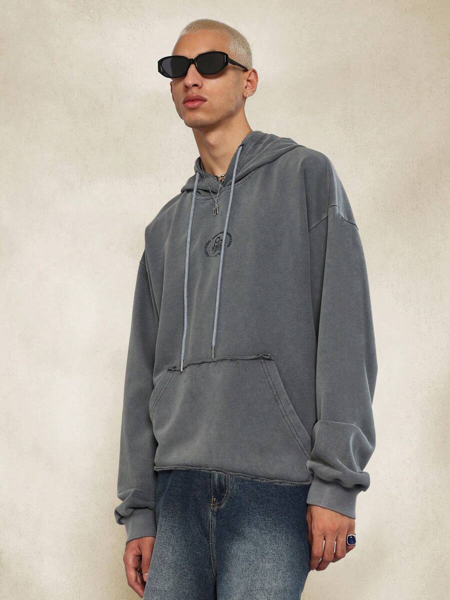 SUMWON Áo hoodie vải thô cổ điển Áo chui đầu cỡ lớn Thời trang đường phố thường ngày thời trang đô thị Dây rút Túi Kangaroo Tay bo gân Đồ mặc nhà mùa đông thu - Xám - Xem 1