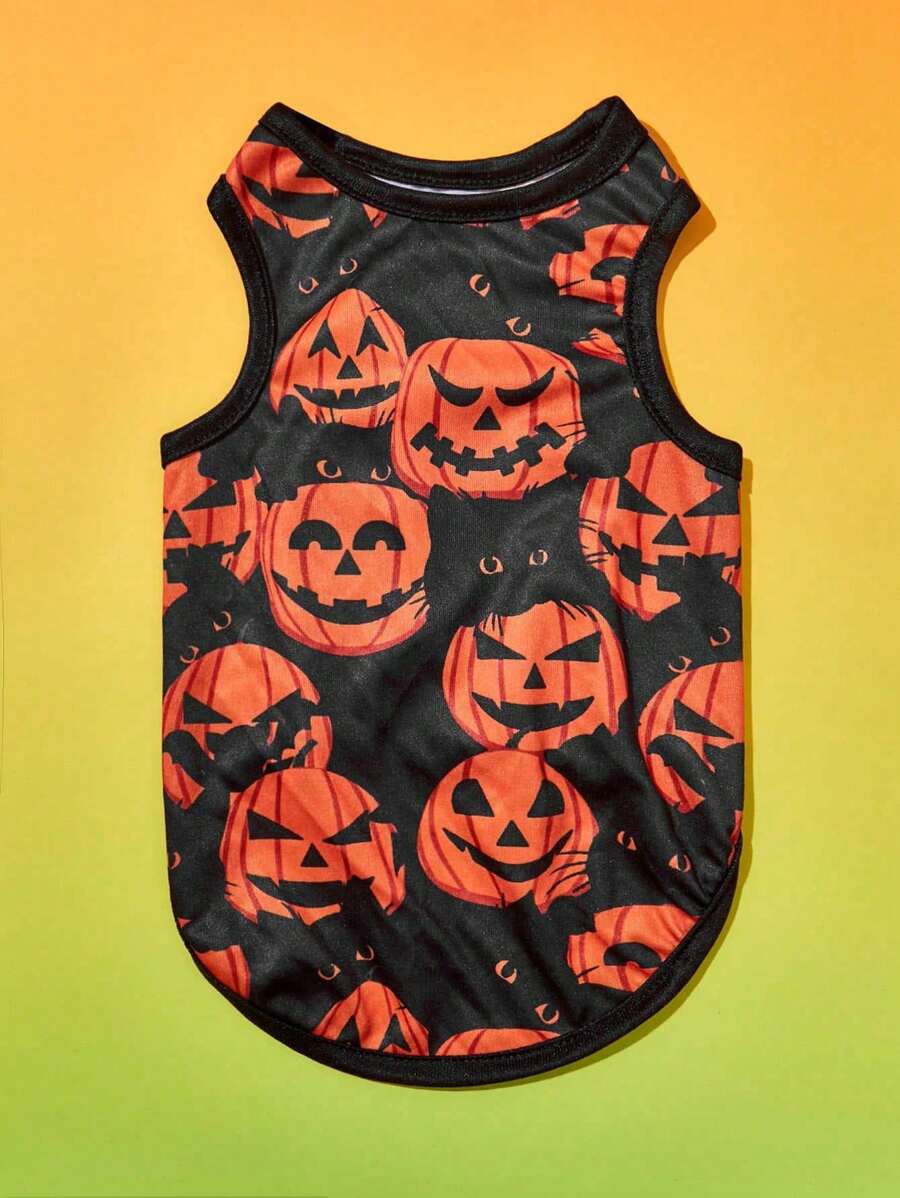 PETSIN 1 peça Colete Respirável e Leve com Estampa de Abóbora para Gato e Cachorro de Estimação, Estilo Halloween - Multicolorido - Visão 1