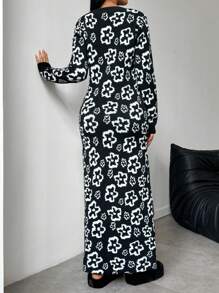 Chiquease Women's Floral All-Over Print Crew Neck Long Sleeve Casual Long Sweater Dress Fall Cloth For Women - Multicolor - View 2