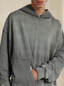 SUMWON Studio Design Casual Oversize Hoodie Túi Kangaroo Vừa vặn thoải mái Đường phố Thể thao Mùa đông Thu Hàng ngày Thoải mái Thể thao - Xám - Xem 3