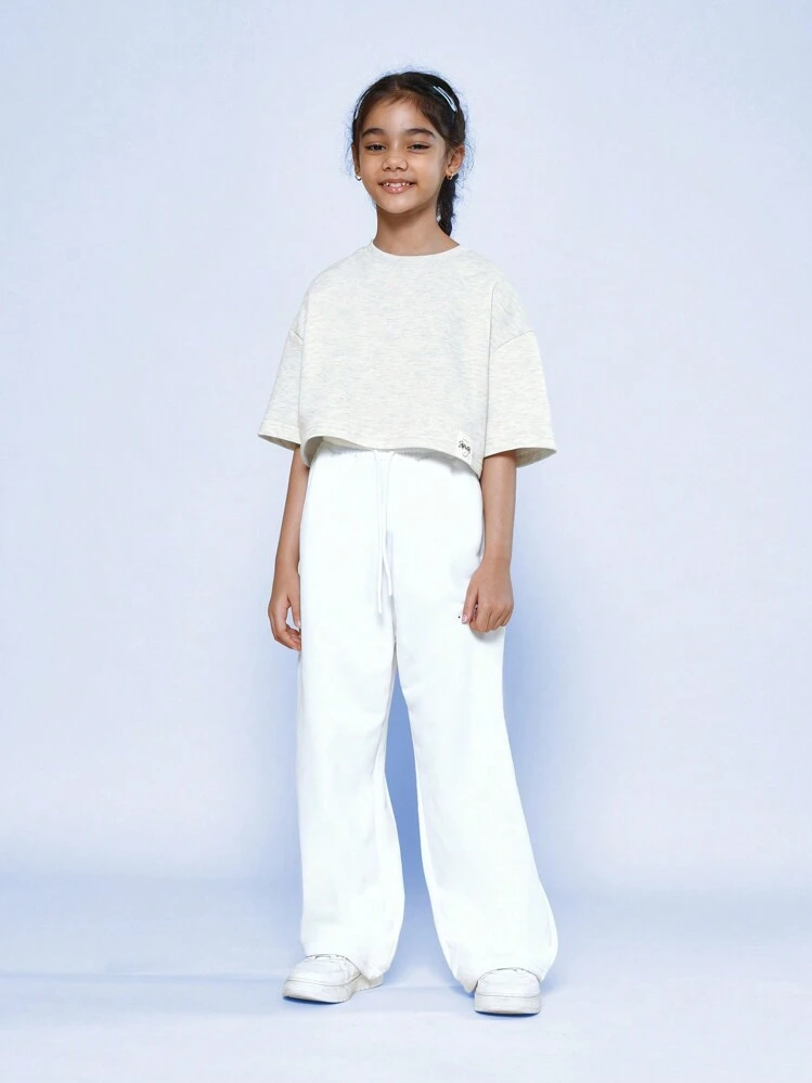 SUMWON Áo thun crop fit cho bé gái tuổi teen có in hình Los Angeles - Xám - Xem 4