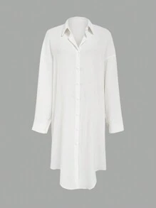 GlowEve Chemise pour femme à longues manches avec boutons et design d'épaules tombantes plissées