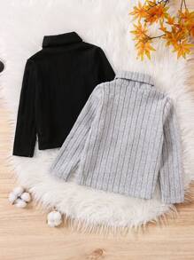 SHEIN 3 件套年轻女孩针织立领修身休闲 T 恤