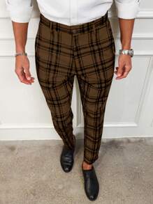 Manfinity Mode Homme Pantalon De Costume À Carreaux À Poche