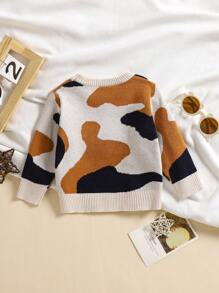 时尚百搭撞色针织毛衣上衣，适合男婴单独穿着