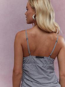 MISSGUIDED Skrętny węzeł z detalami na biuście, nadruk w kratkę, spaghetti, z falbaną i marszczonym brzegiem, mini sukienka - Czarne i Białe - Zobacz 3