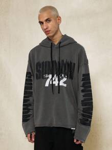 SUMWON 742 Áo hoodie oversized phong cách Graffiti đô thị Thiết kế nghệ thuật nét cọ Trang phục thường ngày đường phố Áo nỉ thể thao thể thao hiện đại rách rưới - màu đen - Xem 1
